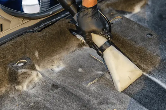 Car interior deep cleaning shampoo fabric and carpet extraction and steam